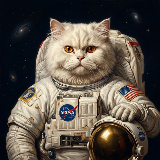 Sir Fluffington in the Astronaut style: space suit portrait