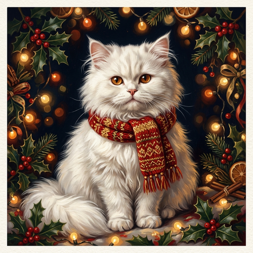 Sir Fluffington in the Christmas Card style: festive holiday portrait