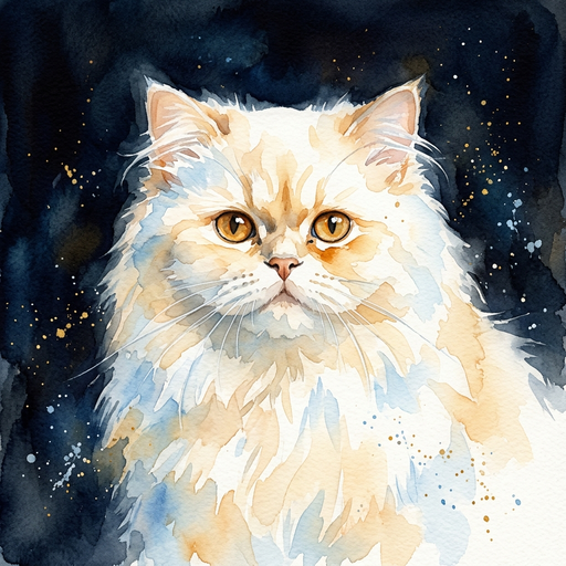 Sir Fluffington in the Watercolor style: soft washes and loose brushwork
